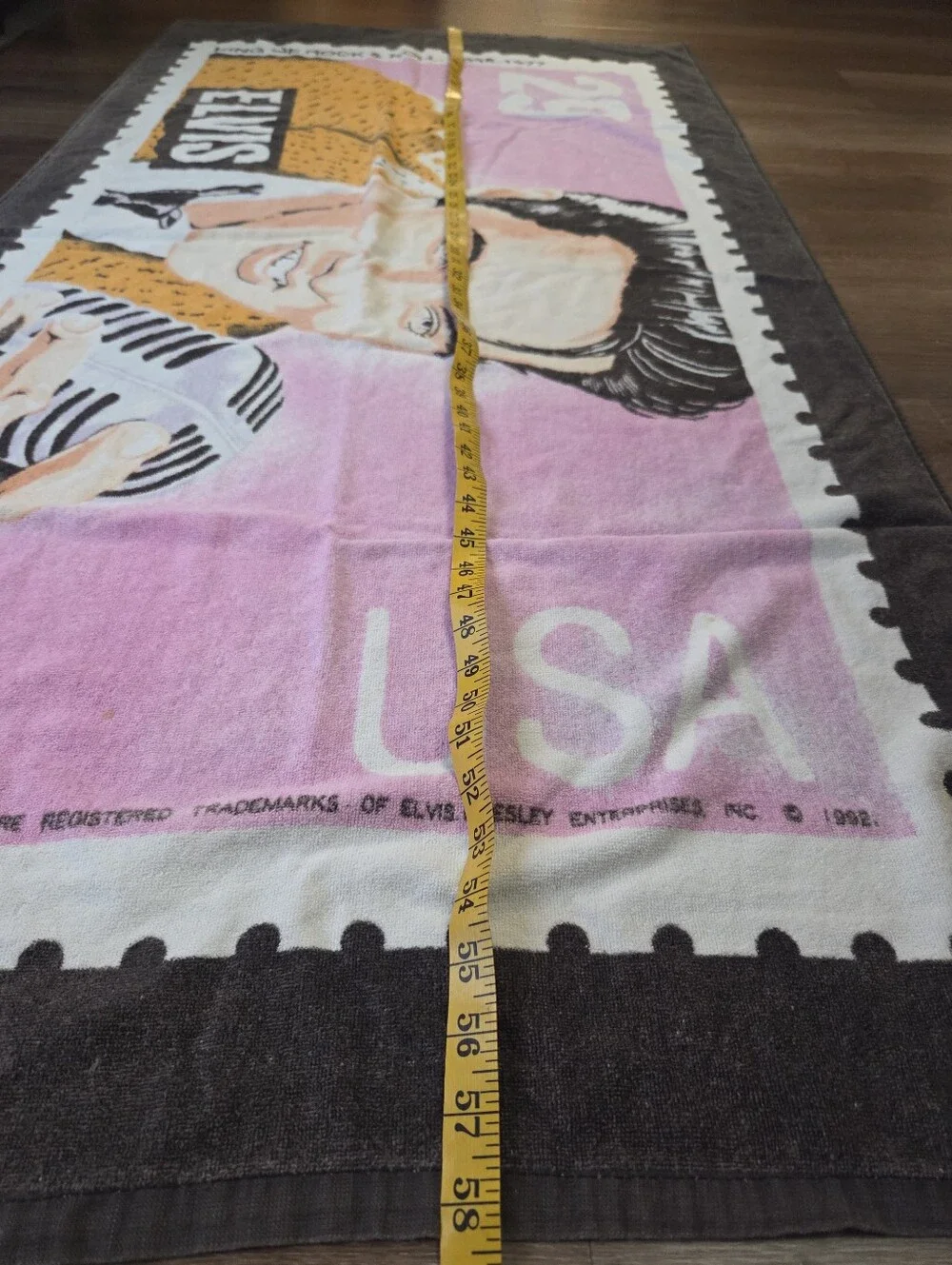 Vintage 1992 Elvis Presley Beach Towel 29 cent Postage Stamp Graphics